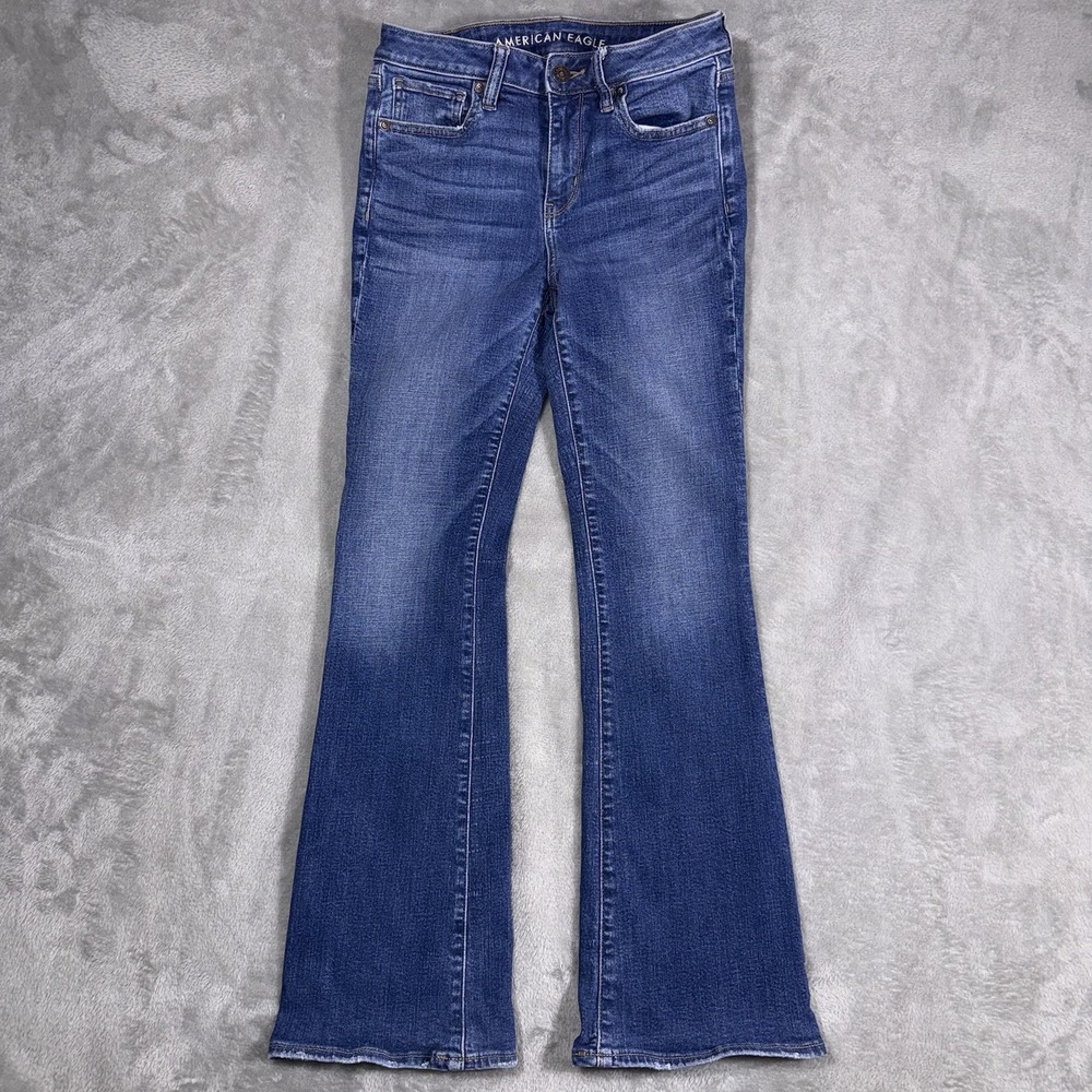 American Eagle Kick Boot Jeans Women 4 Short Med Wash Stretch Denim Mid Rise